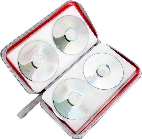 Vista 5 de Siveit Funda para CD, soporte para 80 CD/DVD, carteras para CD/DVD, estuches duros de plástico para CD/DVD, organizador de almacenamiento para Rojo