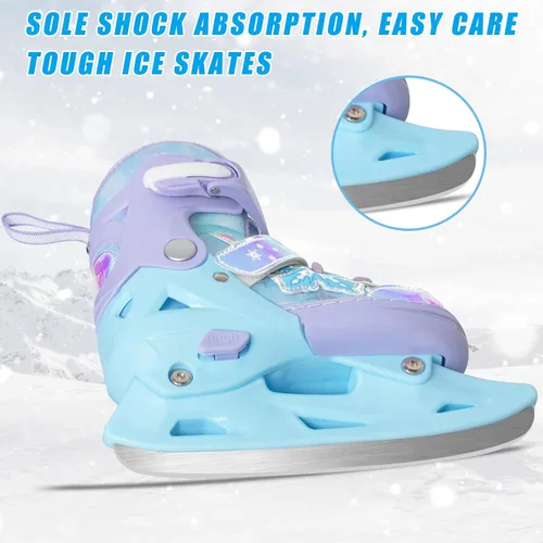 Vista 7 de Patines de hielo ajustables Nattork para niños - 4 tallas ajustables con cordones, patines de hockey con forro de felpa cálido, soporte de tobillo