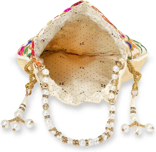 Vista 8 de Bolso de mano étnico de seda con perlas Batwa con asa para mujer
