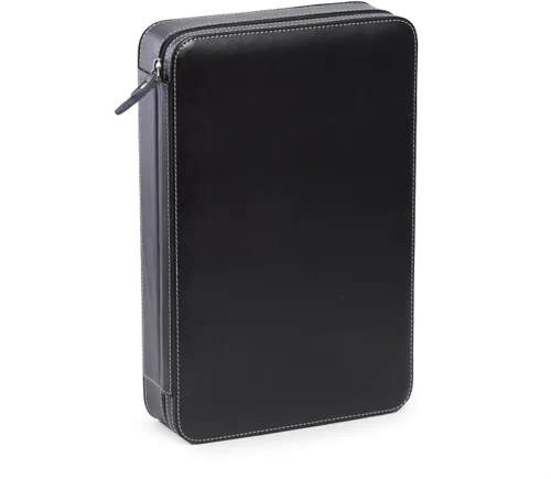 Vista 2 de Bey Berk - Estuche de viaje de piel negra para dos relojes y dos lentes, Negro