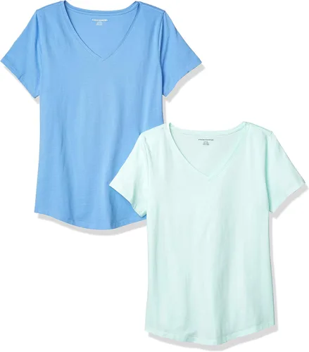 Vista 5 de Amazon Essentials - Camiseta de manga corta con cuello en V para mujer, ajuste clásico, 100 % algodón, paquete de 2