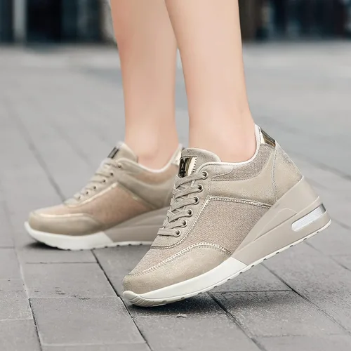 Vista 6 de AONEGOLD Womens Platform Sneakers Wedges High Top Lace Up Shoes Increase Fashion Sneakers Invisible Height Increasing Light Weight Casual Sport Shoes