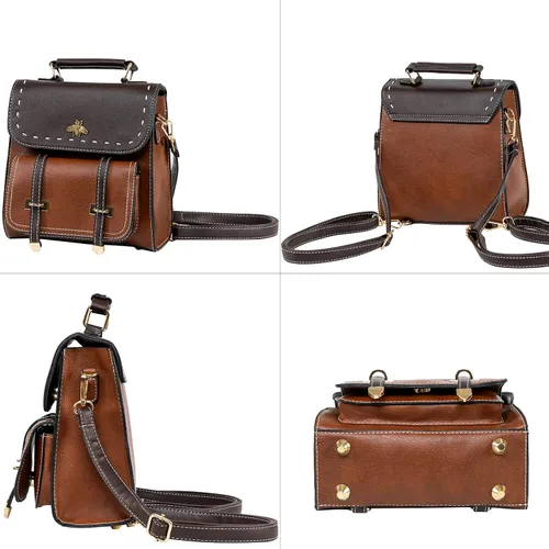 Vista 2 de KOOIJNKO Mochila pequeña de moda para mujer, estilo retro, estilo casual, diseño de contraste de color, Marrón, Mochilas Daypack
