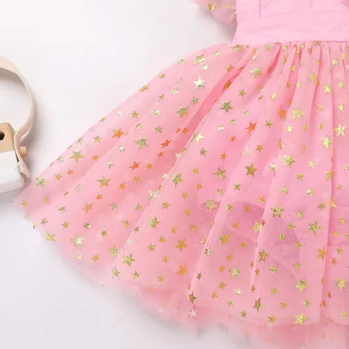Vista 6 de Traje de bebé recién nacida para el primer cumpleaños, vestido de príncipes, diadema de encaje, volantes, estrellas brillantes, para sesión de fotos