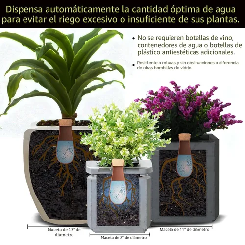 Vista 2 de Ollas (juego de 4) Globos de riego de plantas de terracota de 12 onzas – Inserto de maceta de riego automático – Dispositivos de riego automático