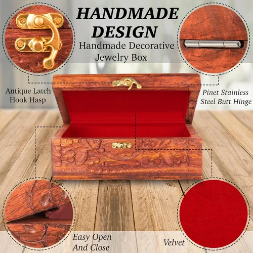 Vista 4 de ZEDANU Caja de joyería de madera hecha a mano, organizador de joyería, caja de recuerdos de madera, joyero vintage, caja de almacenamiento