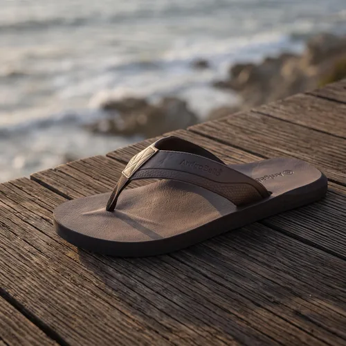 Vista 8 de AX BOXING - Chancletas de cuero para hombre, sandalias tipo pata de gallo, casuales y cómodas B- marrón