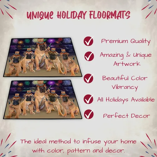 Vista 3 de Doggie of the Day Bullmastiff Dogs Floor Mat - 4th of July Independence Day - Best Dog Doormat - Protector Decor - Unique Portrait Art - Premium