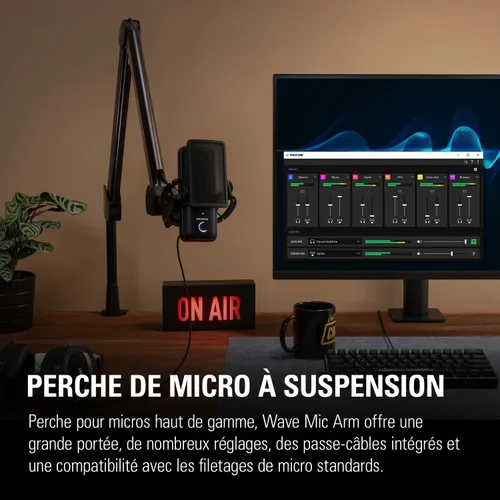 Vista 2 de Brazo articulado Elgato Wave Mic - Brazo tipo boom de transmisión premium con canales de gestión de cables, abrazadera de escritorio, adaptadores