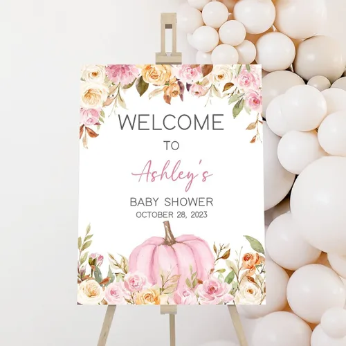 Vista 21 de Cartel de bienvenida de baby shower, cartel de bienvenida editable con texto en inglés "It's a Girl Woodland", letrero de bienvenida de baby shower