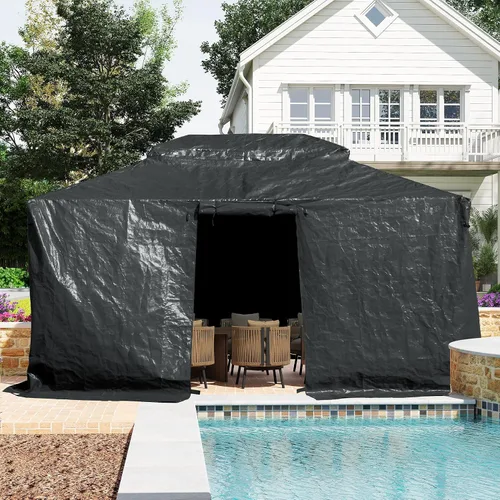 Vista 15 de Domi 2,44 m x 2,44 m Funda Universal de Invierno para Cenadores con Techo Rígido, Cubierta Exterior Impermeable con Paredes Laterales y Ventanas
