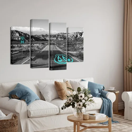 Vista 5 de Route 66 - Lienzo decorativo para pared, diseño de camino del desierto de Mojave de California, impresiones de paisajes de montaña occidental