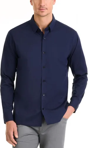 Vista 15 de Van Heusen Camisa de Hombre de Ajuste Clásico con Protección contra Manchas Never Tuck Elástica Lisa de Botones Bel Air Azul