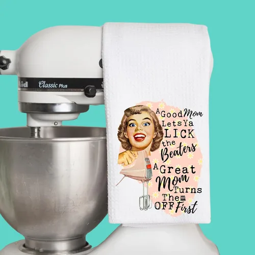 Vista 3 de Good Moms let their Kids Lick the Beaters, Great Moms Turn them Off First Funny Vintage 1950's Housewife Pin-up Girl Waffle Weave Toalla