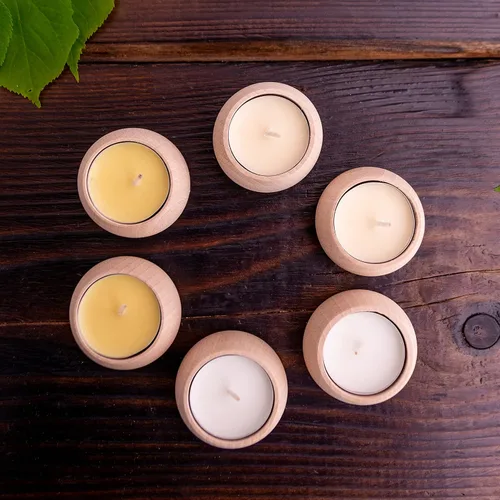 Vista 7 de Portavelas de madera hechos a mano para velas votivas y velas de té, juego de 6