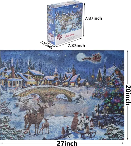 Vista 2 de Rompecabezas de 500 piezas para adultos, rompecabezas grande de 27 x 20 pulgadas, decoración de Papá Noel de invierno para fiestas familiares