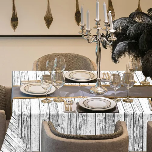Vista 6 de Irenare 3 manteles de madera de grano de madera, manteles de madera blanca rústica, rectangular, decoración de mesa para barbacoa, otoño, fiesta