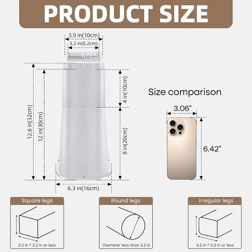 Vista 2 de Elevadores de cama ajustables para muebles, resistentes de 4, 8 o 12 pulgadas, soportes de elevación antideslizantes para camas, sofás, diseño