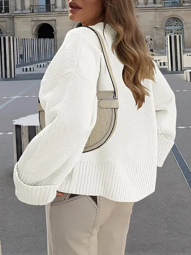 Vista 3 de LOGENE Suéter de gran tamaño para mujer, cuello redondo, manga larga, suave, mullido, suéter de punto 2025 para otoño e invierno