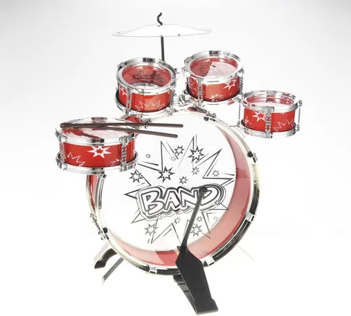 Vista 6 de PowerTRC Juego de instrumentos de batería musical Tambor de juguete para niños El juego incluye 6 baterías, platillo, silla, pedal de patada