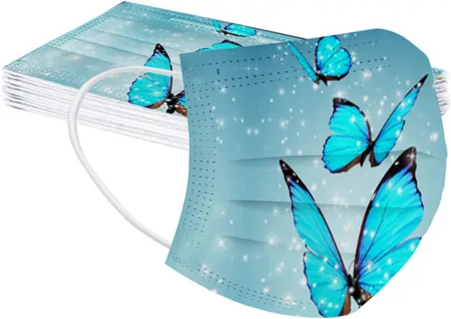 Vista 7 de 50 máscaras faciales desechables para niños y niñas, máscara de fiesta de mariposas, cuidado de la piel, vacaciones, transpirable, gruesa, 3 capas