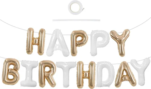 Vista 57 de TONIFUL Pancarta de Globos Negros de Feliz Cumpleaños de 16 Pulgadas con Letras de Papel de Aluminio Mylar, Cartel Banderín Reutilizable