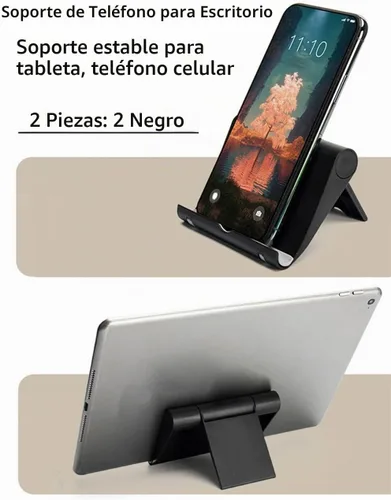Vista 2 de Soporte plegable ajustable para teléfono celular para escritorio, compatible con la mayoría de teléfonos inteligentes y tabletas, base de goma