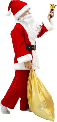 Vista 2 de Kids Santa Suit 6PCS Set Boys Santa Costume for Christmas Halloween Cosplay Rojo