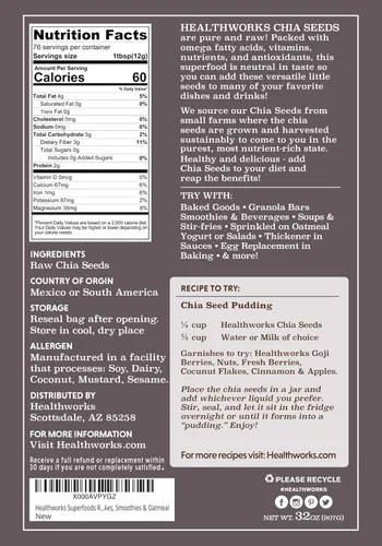 Vista 2 de Semillas de chía Healthworks de 3 libras y 6 libras