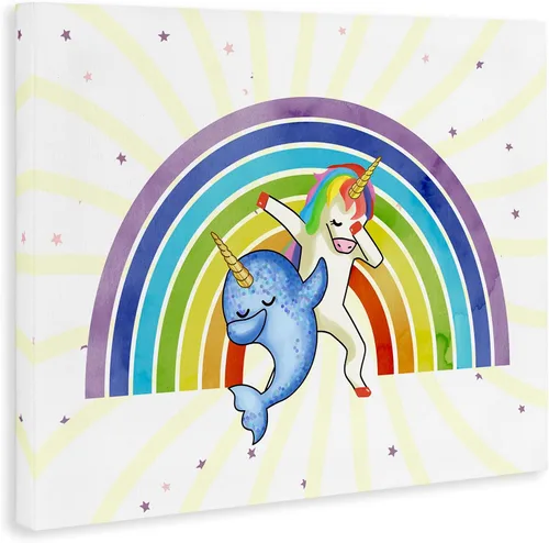 Vista 2 de Stupell Industries Diseño de fantasía de unicornio y narval Dab Dance Rainbow