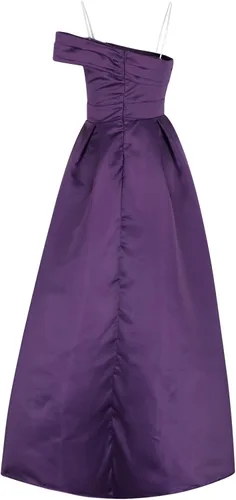 Vista 4 de Vestido de fiesta con tirantes delgados para mujer, brasier integrado, vestido de noche de satén con abertura, vestido largo formal de graduación