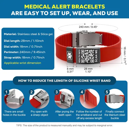 Vista 3 de Pulseras médicas para hombres y mujeres con código QR, pulseras de identificación de alerta médica, pulsera deportiva para niños y niñas, pulsera