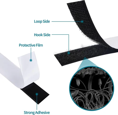 Vista 3 de Cinta de Velcro Autoadhesiva Negra de 0.75 Pulgadas x 82 Pies con Respaldo Adhesivo, Rollo de Sujeción, Tiras Autoadhesivas de Nailon de Servicio