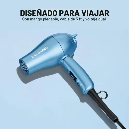 Vista 6 de BaBylissPRO Nano Titanium Travel Hair Dryer, 1000 Watt Professional Blow Dryer with Concentrator Nozzle, Foldable Handle, Dual Voltage