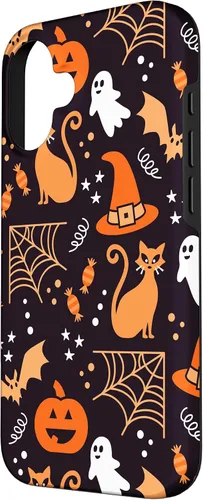 Vista 2 de Carcasa para iPhone 16 Halloween, calabazas, fantasmas, bruja, caramelo, maíz, murciélagos, calaveras