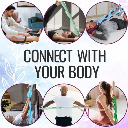 Vista 5 de TECEUM Stretching Strap with 10 Loops for Physical Therapy & Rehab Non-Elastic Yoga Stretch Band for Hamstring, Leg, Hip & Knee Rehab, Pilates