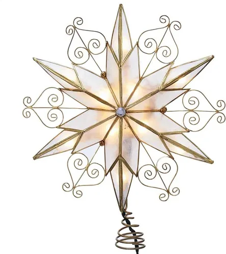 Vista 4 de Estrella de Capiz de 6 puntas y 10 luces de Kurt Adler para árbol de Navidad