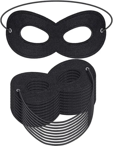 Vista 6 de Máscaras de fieltro de superhéroe negro, 6 medias máscaras de cuerda elástica ajustable, máscara de ojos de disfraz de Halloween, máscara