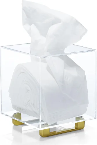 Vista 11 de YoBa Caja de pañuelos de acrílico negro grueso, dispensador cuadrado de caja de pañuelos con patas de aluminio chapado en oro para baño, cocina