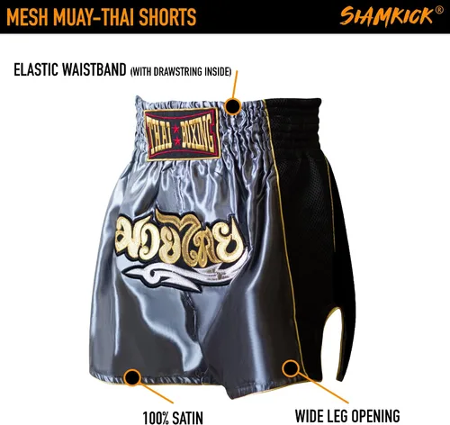 Vista 5 de SIAMKICK Pantalones cortos clásicos de Muay Thai para hombres y mujeres, boxeo, kickboxing, alto grado, artes marciales mixtas, ropa de entrenamiento