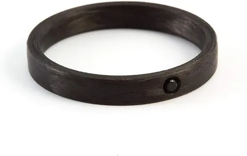 Vista 2 de Women's carbon fiber jeweled engagement ring. Black and matte band with crystal. Water resistant and hypoallergenic. (00101_4S13)