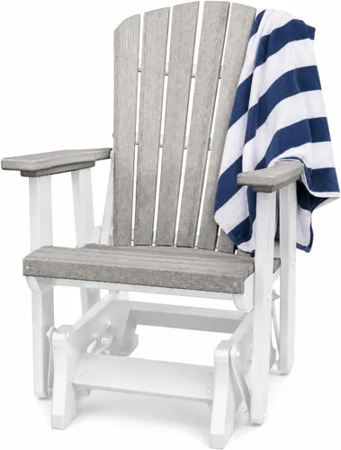 Vista 12 de DutchCrafters Slat Fan Back Poly Adirondack Glider Silla de patio al aire libre (negro y azul aruba)