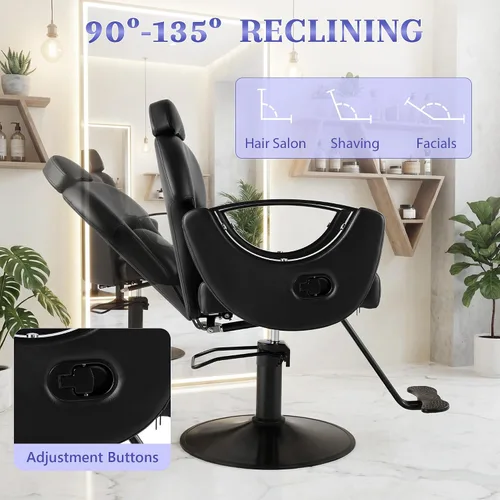 Vista 6 de Silla de peluquero reclinable para estilista Todo negro