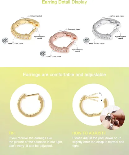 Vista 5 de Shownee Gold Huggie Earrings for Women Silver Small Huggie Hoop Earrings for Women Girls Gift 14K Gold Plated Hoops Set with Cubic Zirconia