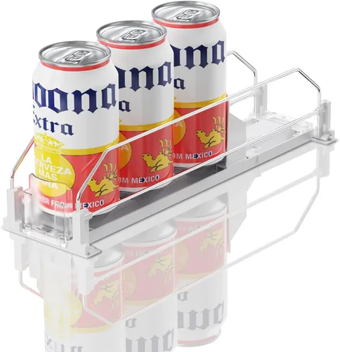 Vista 11 de Organizador de Bebidas para Refrigerador, 12oz 16oz 20oz - Dispensador de Latas de Refresco para Refrigerador, Ancho Ajustable, Deslizador Negro