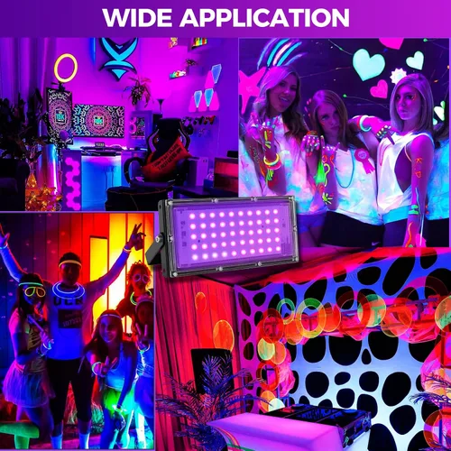 Vista 6 de 50W luces negras LED para fiesta brillante, IP65 impermeable luz negra UV reflector 395nm foco de luz negra púrpura lámpara de luz UV fluorescente