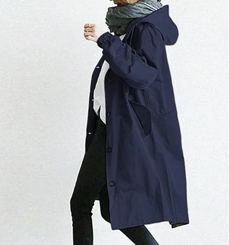 Vista 3 de COTECRAM Gabardinas para mujer, talla grande, casual, larga, para invierno, con capucha, de gran tamaño, rompevientos, ropa de abrigo