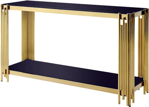 Vista 7 de SSLine Mesa consola moderna de lujo, mesa rectangular de cristal para entrada de pasillo, sala de estar, almacenamiento de 2 niveles, diseño
