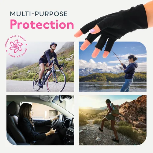 Vista 9 de SUNUV Guantes LED con luz UV para uñas de gel, guantes profesionales UPF 50+ anti UV para lámpara de uñas de gel, tecnología de uñas, color negro