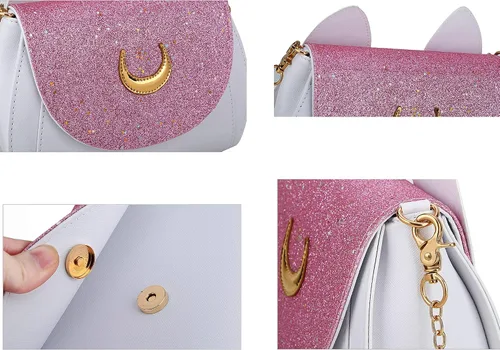 Vista 8 de Sunwel Fashion Women Kawaii Handbag Moon Sailor Luna Cosplay Messenger Crossbody Cat Purse Sequin Satchel Shoulder Bag
